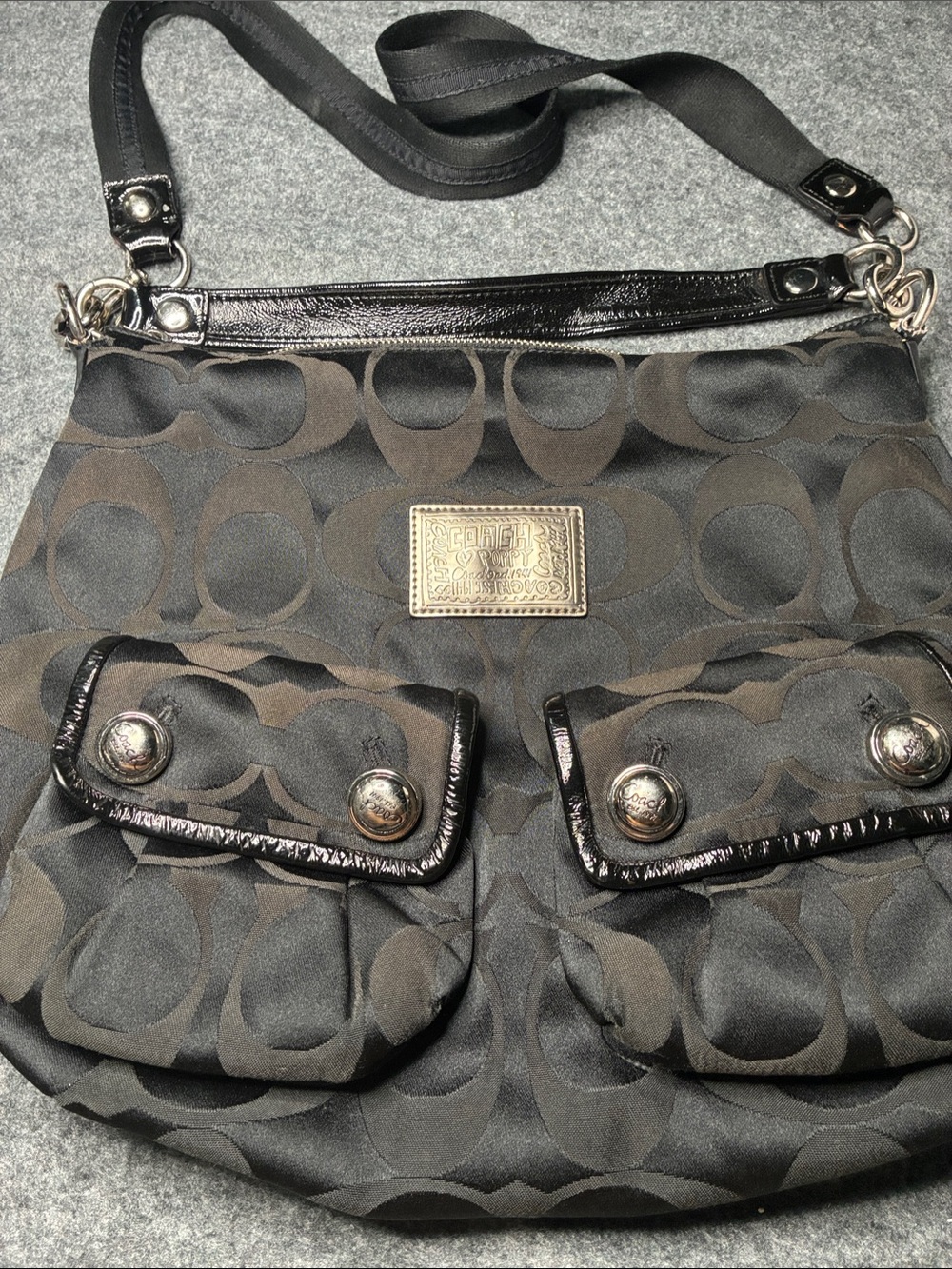 Coach poppy HOBO Black and Royal Purple interior Signature Shoulder Bag